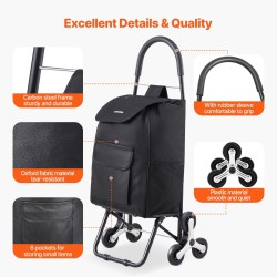 Portaikkokärry 36 l taittuva hiiliteräsrunko 6 pyörää 600D Oxford kangaspussi