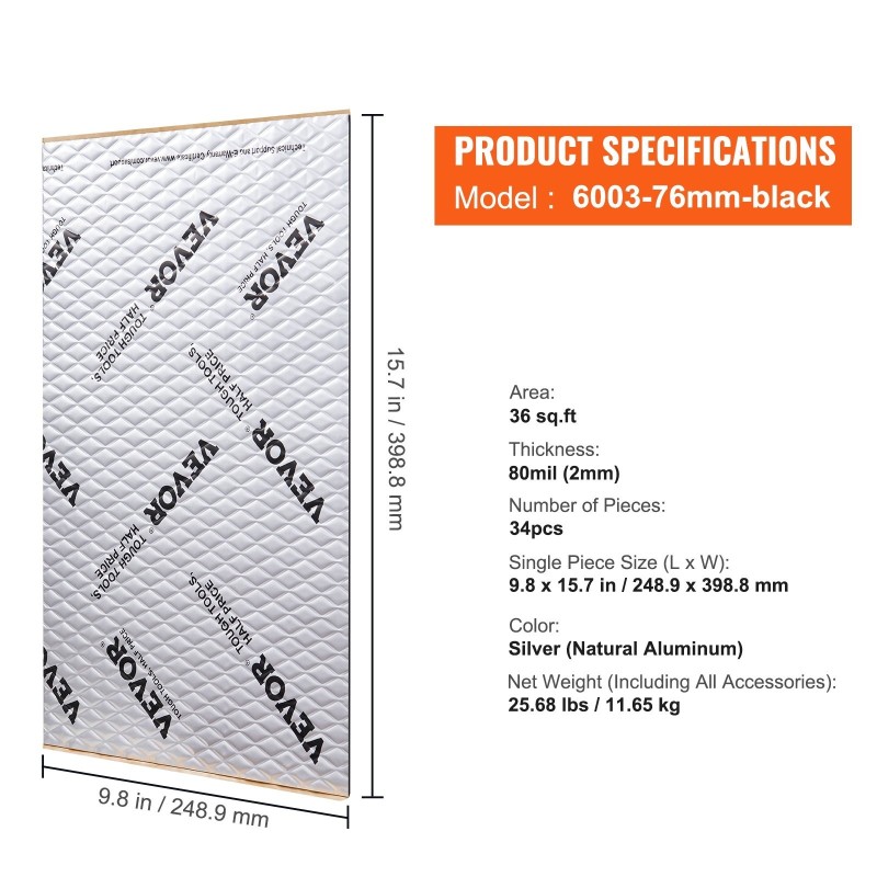 Auton butyylinen äänieristysmatto 2 mm 3,3 m² timanttikuviollinen alumiinipinta