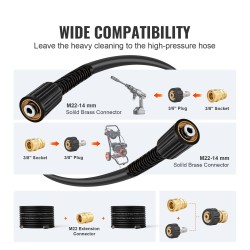 Painepesurin jatkoletku 30,5 m PVC polyesteri M22 14 mm messinkiliitin