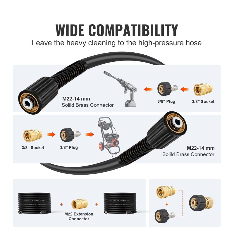 Painepesurin jatkoletku 30,5 m PVC polyesteri M22 14 mm messinkiliitin