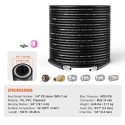 Painepesurin letku 30,5 m 6,35 mm kinkiton 14 mm messinkiliitin