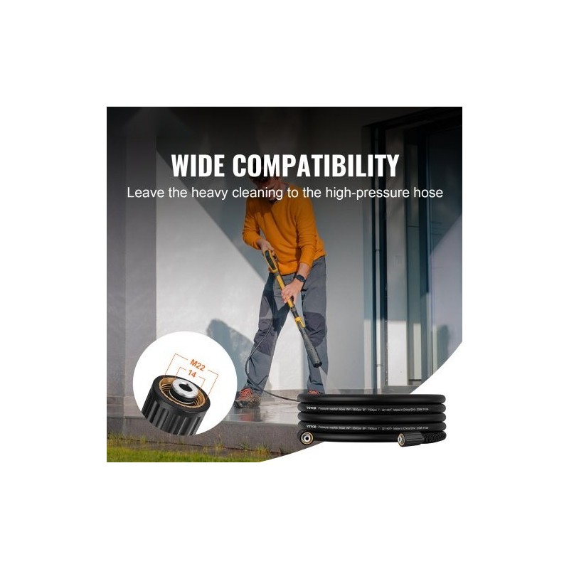 Painepesurin letku 7,6 m PVC 6,35 mm M22-14 mm messinkiliitin 3600 PSI