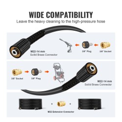 Painepesurin letku 15 m M22-14 mm messinkiliittimellä kiertymätön 3-kerroksinen 3600 PSI