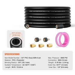 Painepesurin letku 15 m M22-14 mm messinkiliittimellä kiertymätön 3-kerroksinen 3600 PSI