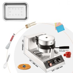 Vohvelirauta pyöreä käännettävä 1300 wattia tarttumaton pinnoite ruostumaton teräs ammattikäyttö