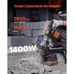 Sähköinen piikkausvasara 1400W 19J 2900 iskua minuutissa betonille ja kivelle