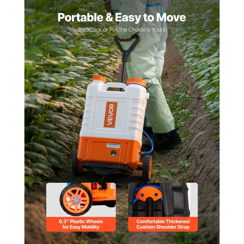 Akkukäyttöinen reppuruisku 15 l muovisäiliöllä säädettävä 0–94 PSI puutarhan ruiskutukseen