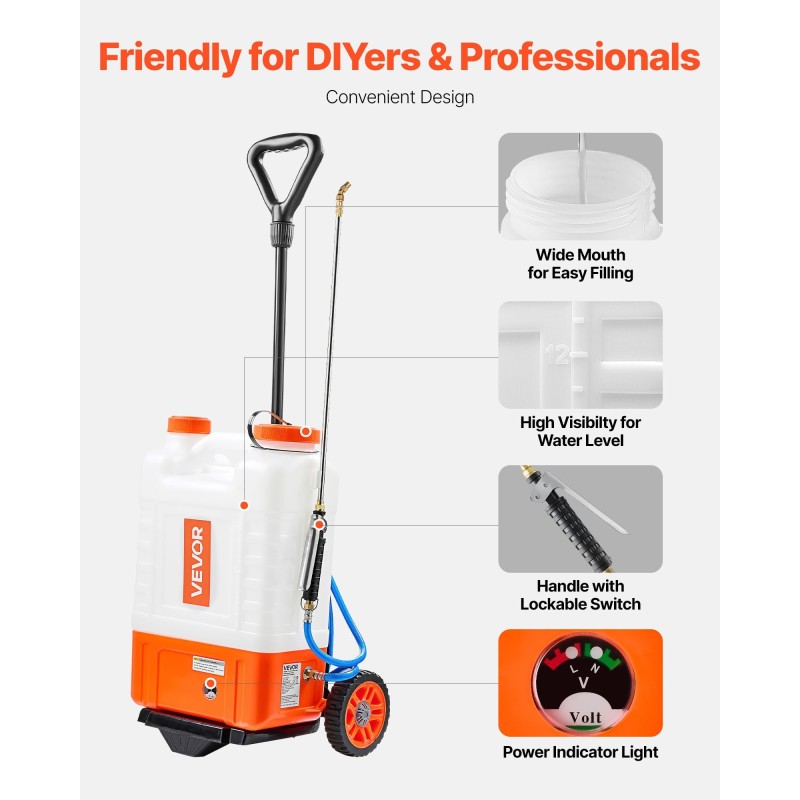 Akkukäyttöinen reppuruisku 15 l muovisäiliöllä säädettävä 0–94 PSI puutarhan ruiskutukseen