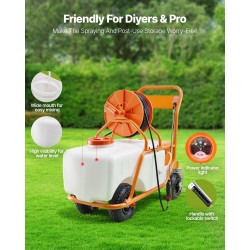 Pyörällinen 60 l polyeteeninen puutarharuisku säädettävä paine 8 suutinta 2 putkea