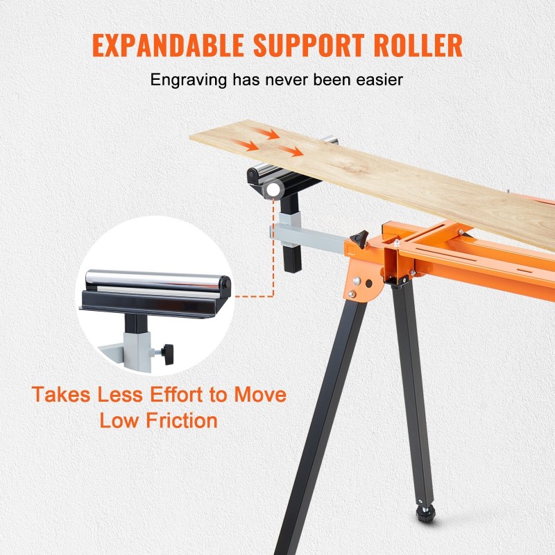 Jiirisahateline teräsrunko 79 tuuman taittuva liukukiskolla pyörillä 150 kilogramman kantavuus