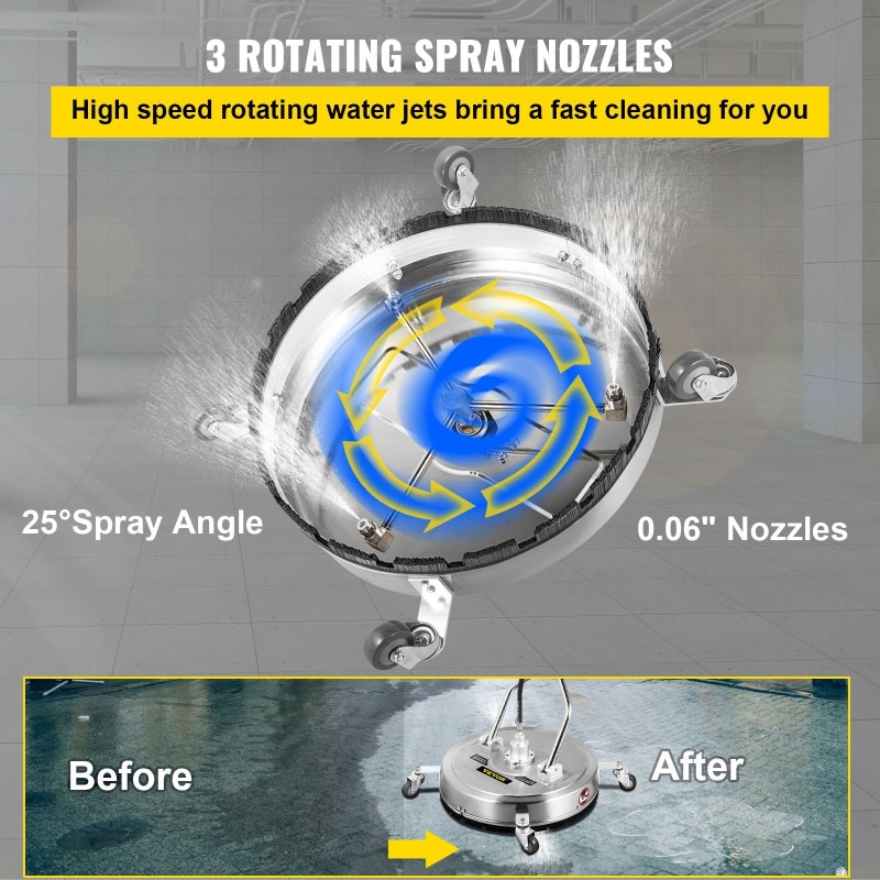 Pyörivä pintapesuri 304-ruostumattomasta teräksestä 21-tuumainen 4000 psi 3 suutinta