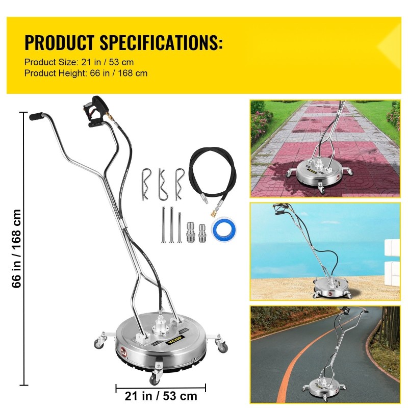 Pyörivä pintapesuri 304-ruostumattomasta teräksestä 21-tuumainen 4000 psi 3 suutinta