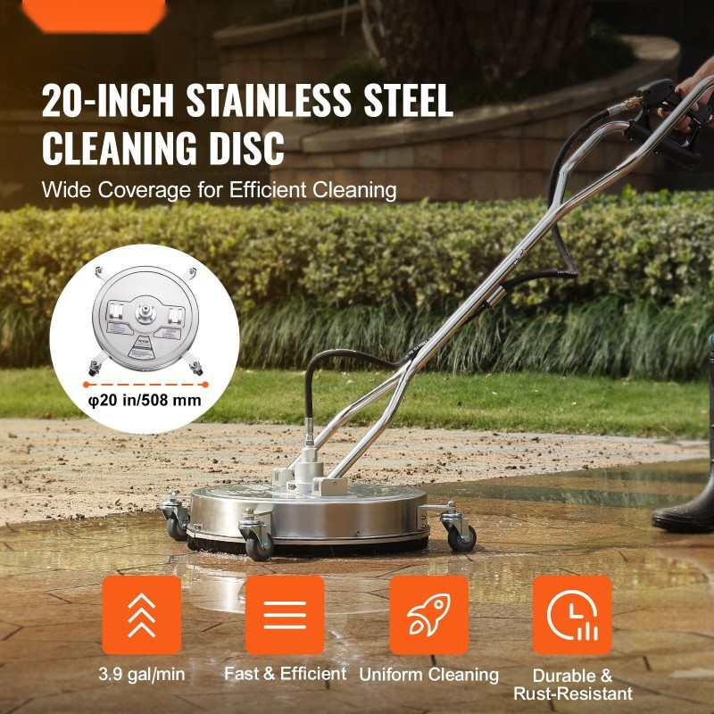 Painepesurin pintapesuri 50,8 senttimetriä ruostumaton teräs maksimipaine 4500 pyörillä ja kädensijoilla