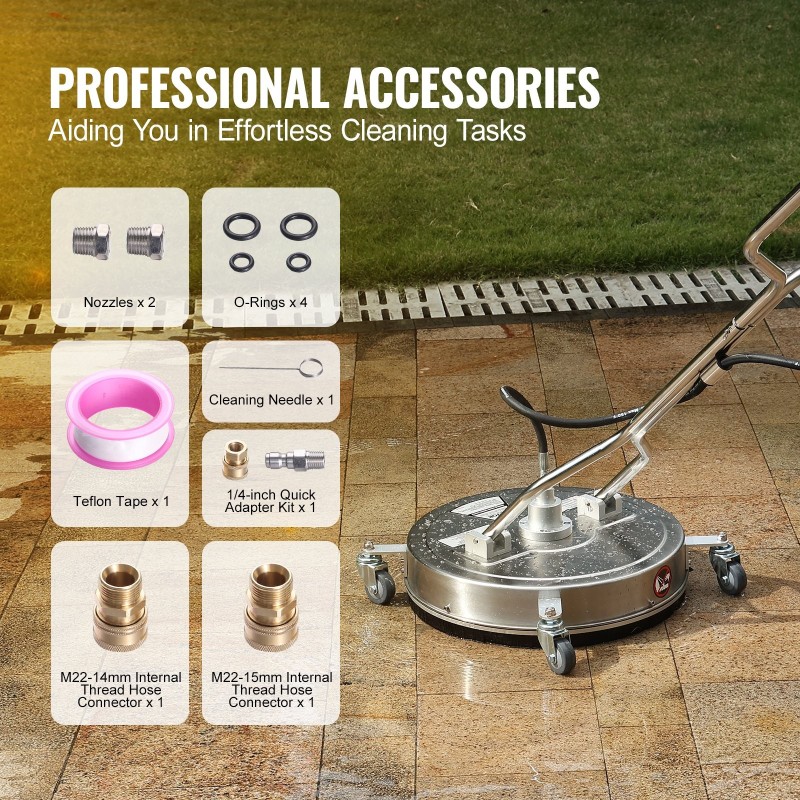 Painepesurin pintapesuri 50,8 senttimetriä ruostumaton teräs maksimipaine 4500 pyörillä ja kädensijoilla