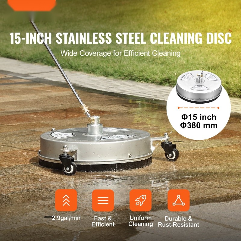 Painepesurin tasopintapesuri ruostumattomasta teräksestä 380 mm pyörillä 4000 psi 1,6 cm pikaliittimellä