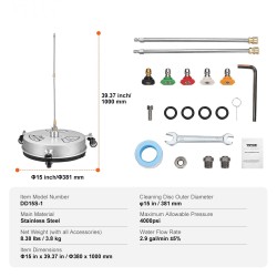 Painepesurin tasopintapesuri ruostumattomasta teräksestä 380 mm pyörillä 4000 psi 1,6 cm pikaliittimellä