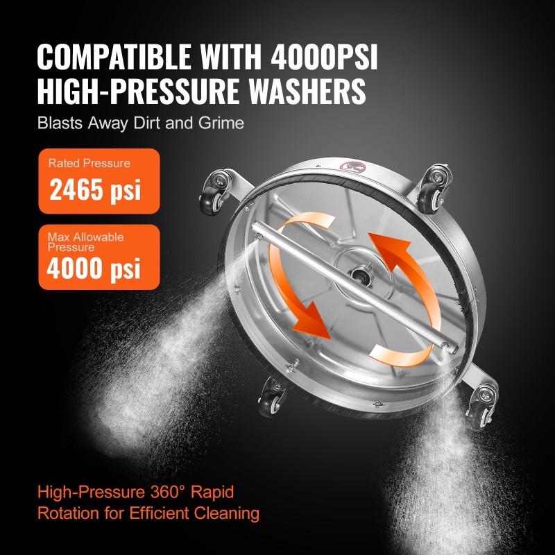 Painepesurin pintapesuri ruostumatonta terästä kahdeksantoista tuumaa pyörillä