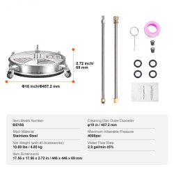 Painepesurin pintapesuri ruostumatonta terästä kahdeksantoista tuumaa pyörillä