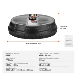 Pintapesuri 15 tuumaa PP-muovi maksimi 4000 psi 1/4 tuuman pikaliitin