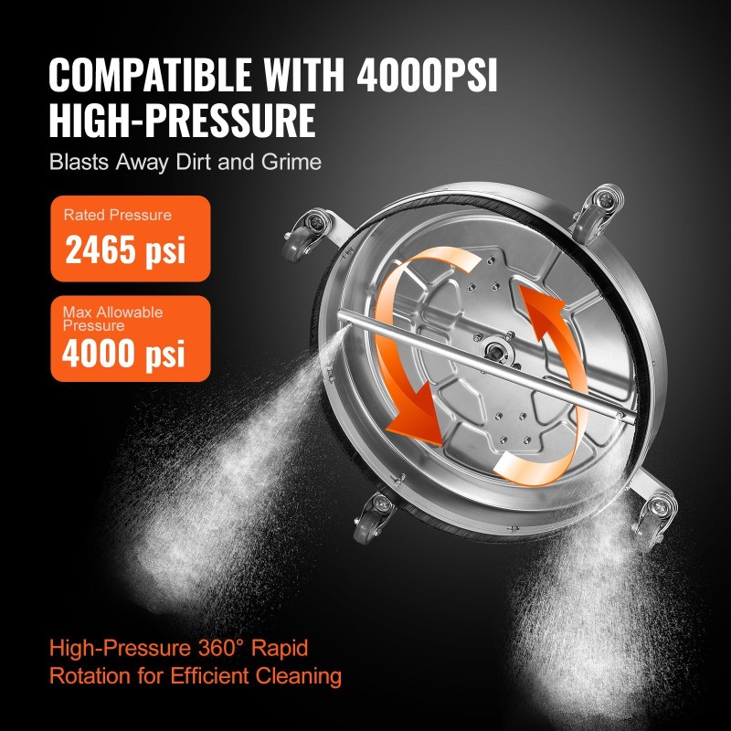 Painepesurin pinta ja betonipuhdistin 61 cm ruostumaton teräs 4000 psi pyörillä