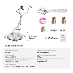 Painepesurin pinta ja betonipuhdistin 61 cm ruostumaton teräs 4000 psi pyörillä