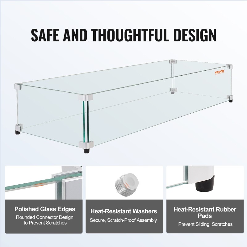 Tuulensuoja suorakaiteen tulipöydälle karkaistu lasi 8 mm 773x367x191 mm