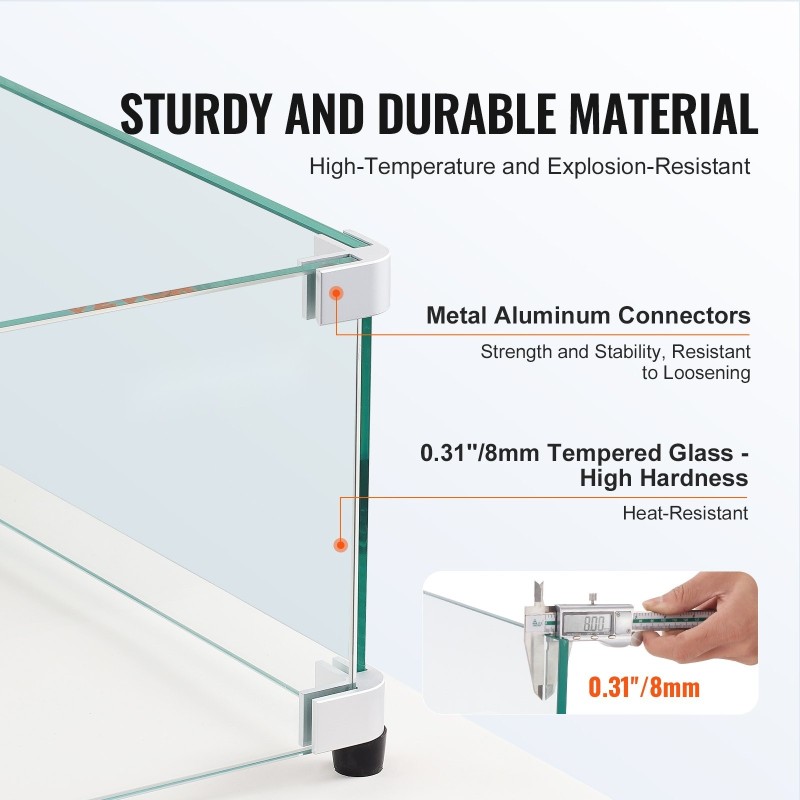 Tulipöydän tuulensuoja neliö karkaistu lasi 8 mm 493x493x191 mm