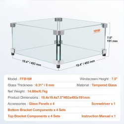 Tulipöydän tuulensuoja neliö karkaistu lasi 8 mm 493x493x191 mm