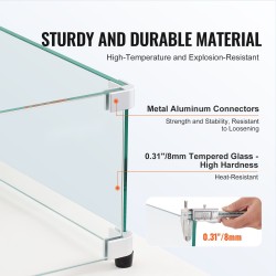 Lasinen tuulisuoja karkaistusta kahdeksan millimetriä lasista suorakaiteen tulipöydälle alumiinikulmat kumijalat