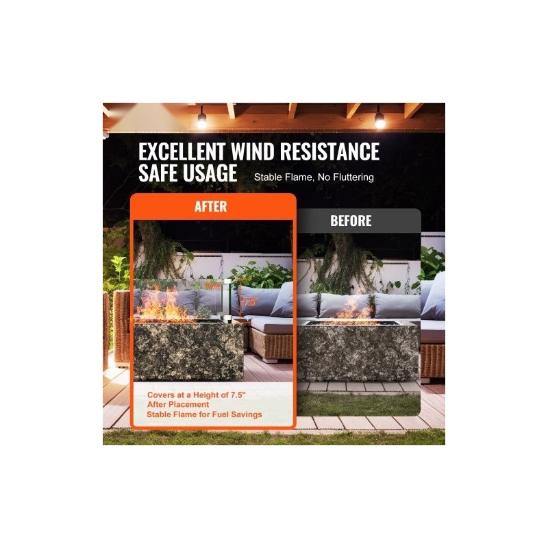 Neliömallinen lasinen tuulensuoja tulipöydälle karkaistu 8 mm 543x543x191 mm alumiinikiinnikkeillä