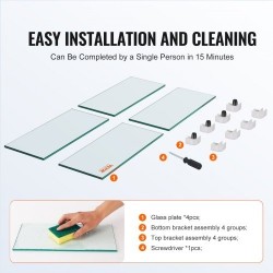 Neliömallinen lasinen tuulensuoja tulipöydälle karkaistu 8 mm 543x543x191 mm alumiinikiinnikkeillä