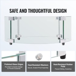 Tulisijan tuulensuoja karkaistusta lasista 6 mm alumiinikehyksellä Ø740×214 mm