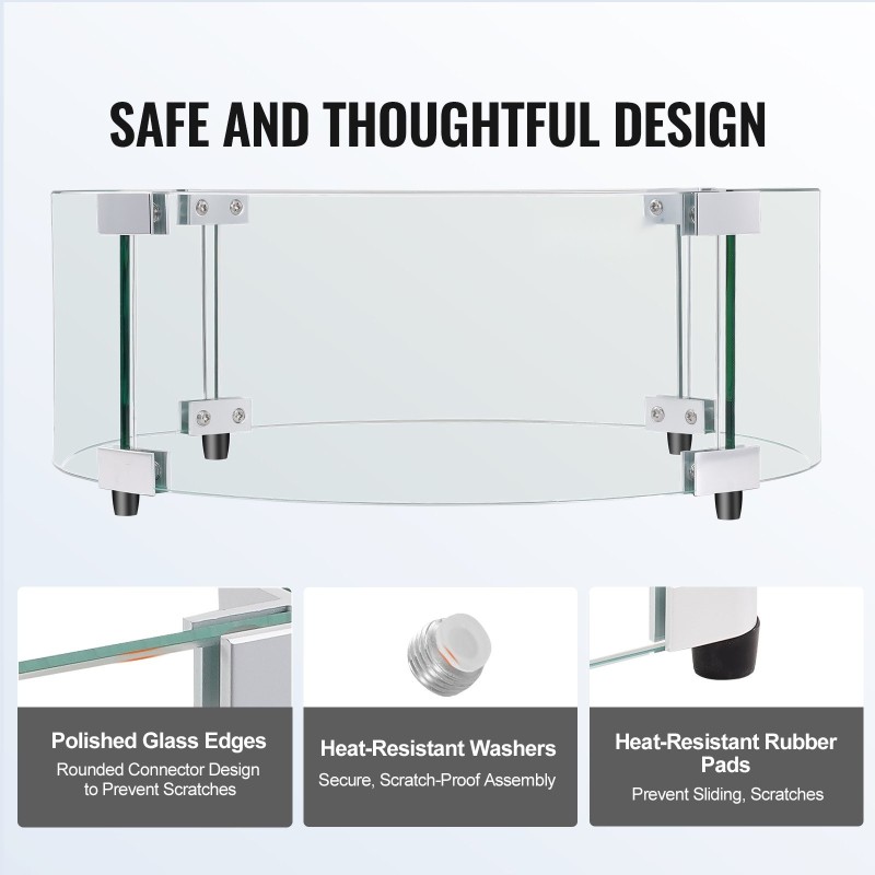 Tulisijan tuulensuoja karkaistusta lasista 6 mm alumiinikehyksellä Ø740×214 mm
