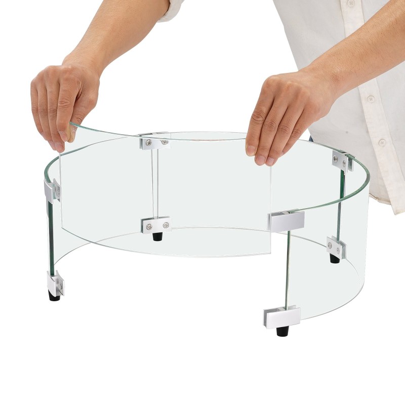 Tulisijan tuulensuoja karkaistusta lasista 6 mm alumiinikehyksellä Ø740×214 mm