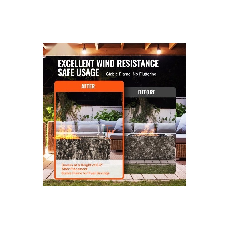 Tuulensuoja tulipöydälle karkaistua lasia 8 mm mitat 748×340×165 mm alumiinikulmat kumijalat