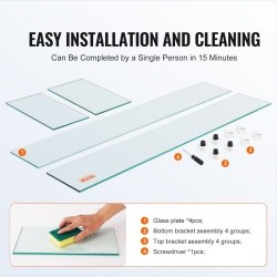 Tuulensuoja tulipöydälle karkaistua lasia 8 mm mitat 748×340×165 mm alumiinikulmat kumijalat