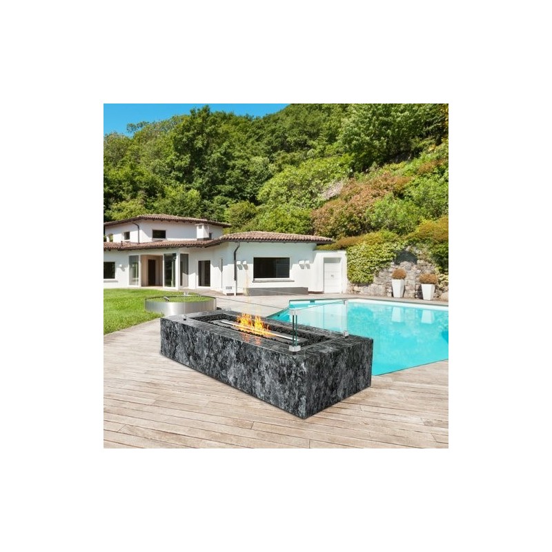 Tuulensuoja tulipöydälle karkaistua lasia 8 mm mitat 748×340×165 mm alumiinikulmat kumijalat