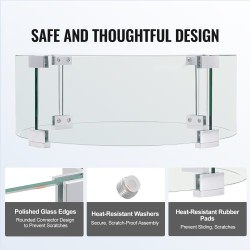 Tulisijan tuulensuoja pyöreä karkaistu lasi alumiinirunko halkaisija 435 mm paksuus 6 mm