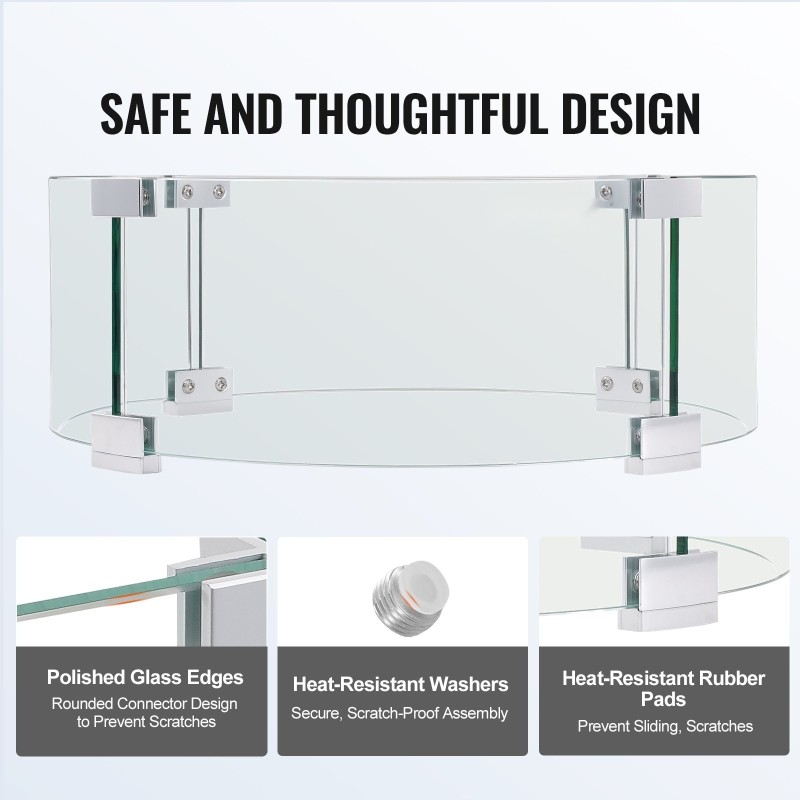 Tulisijan tuulensuoja pyöreä karkaistu lasi alumiinirunko halkaisija 435 mm paksuus 6 mm