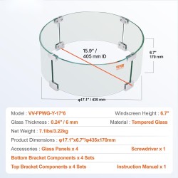 Tulisijan tuulensuoja pyöreä karkaistu lasi alumiinirunko halkaisija 435 mm paksuus 6 mm