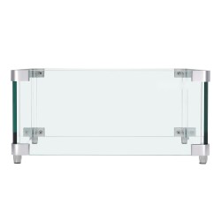 Lasinen tuulensuoja neliönmuotoiselle tulipöydälle 8 mm paksua karkaistua lasia 380×380×180 mm alumiinikulmilla