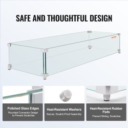 Tuulisuoja karkaistusta lasista 8 mm paksu 748x340x165 mm neliötulipöydälle