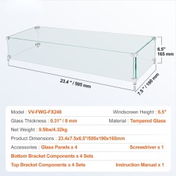 Tuulisuoja karkaistusta lasista 8 mm paksu 748x340x165 mm neliötulipöydälle