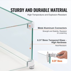Karkaistu lasi tulipöydän tuulisuoja neliosainen 965 x 267 x 152 mm