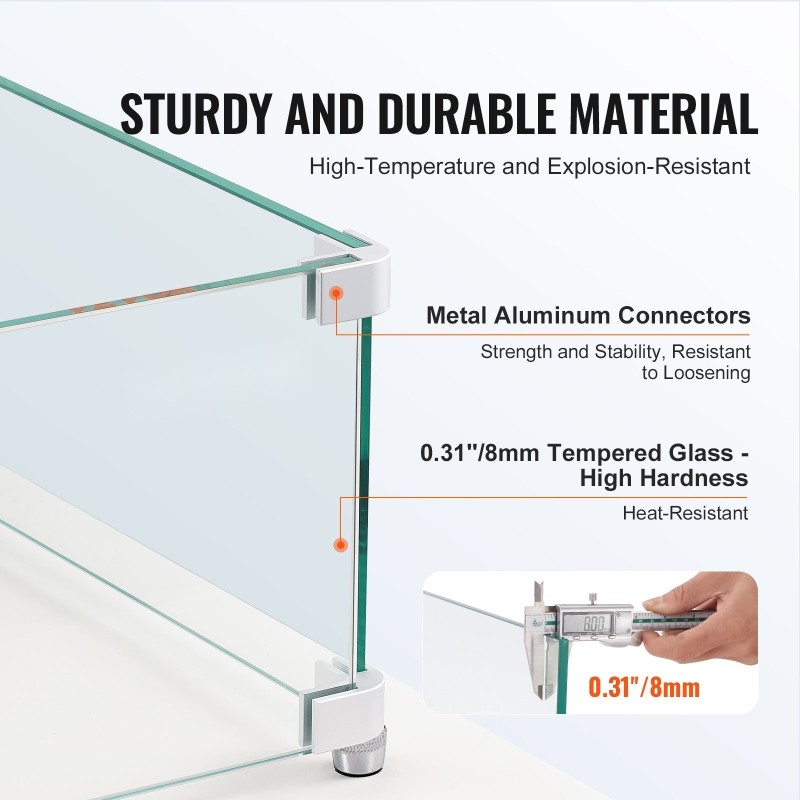 Karkaistu lasi tulipöydän tuulisuoja neliosainen 965 x 267 x 152 mm