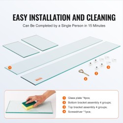 Karkaistu lasi tulipöydän tuulisuoja neliosainen 965 x 267 x 152 mm