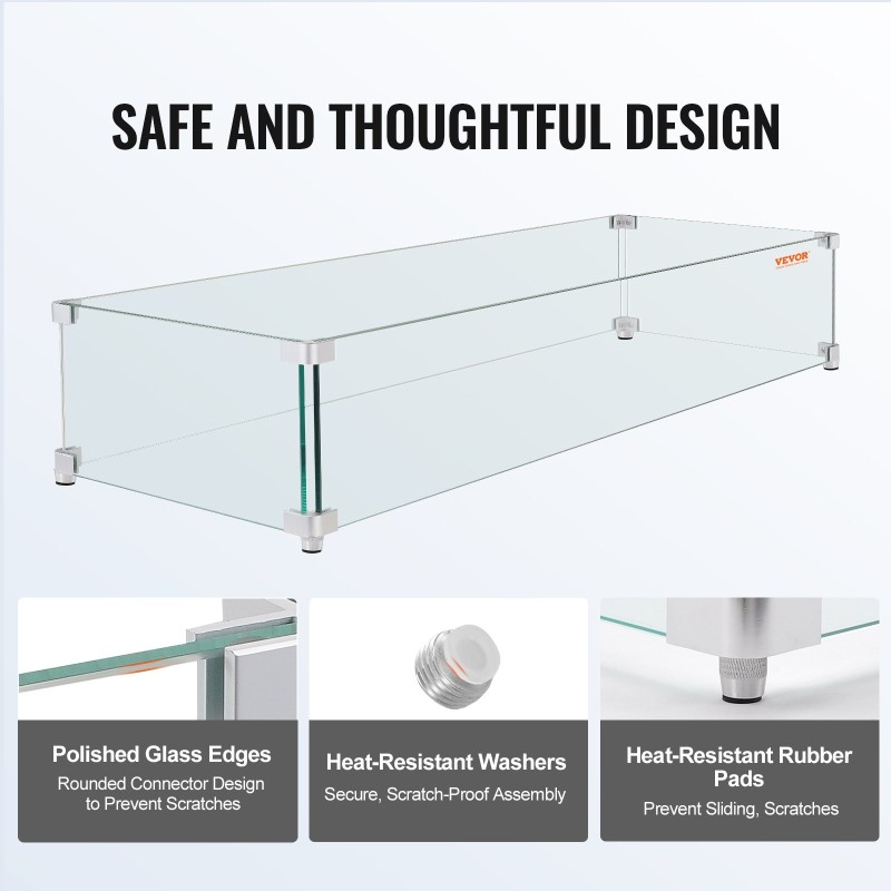 Karkaistu lasi tulipöydän tuulisuoja neliosainen 965 x 267 x 152 mm