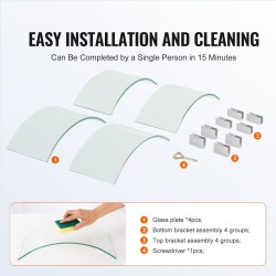 Tuulisuoja karkaistusta lasista 66 x 15,2 cm 4 lasipaneelia alumiinikiinnikkeillä ulkotulisijalle