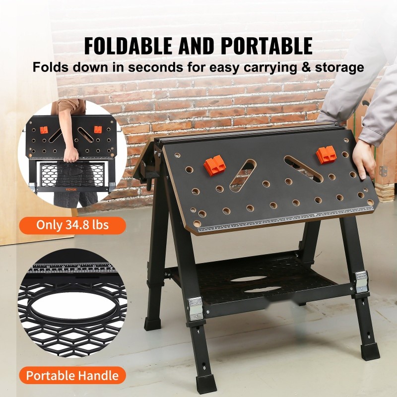 Taitettava säädettävä työpöytä ja sahatukki MDF-kansi 70x65 cm 454 kg kantavuus