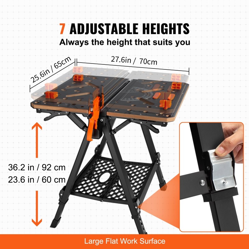 Taitettava säädettävä työpöytä ja sahatukki MDF-kansi 70x65 cm 454 kg kantavuus